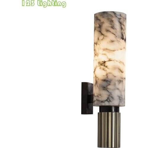 Chinese Style Foyer Wall Lamp Marble Golden Cylinder Metal Bedroom Wall light Fixtures 90-260V Surface Mount Sconce Wall Deco