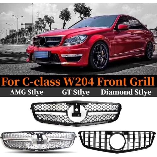 Front Bumper Grille For Mercedes Benz W204 Grilles C Class 2007-2014 C180 C200 C250 C300 C350 Sport Diamond AMG GT Style Grill