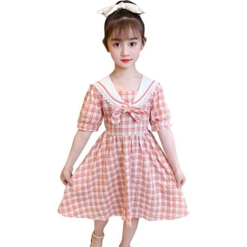 Teenage Girls Dress Plaid Pattern Girls' Dresses Big Bow Dress For Kids Summer Childrens Clothing 6 8 10 12 14