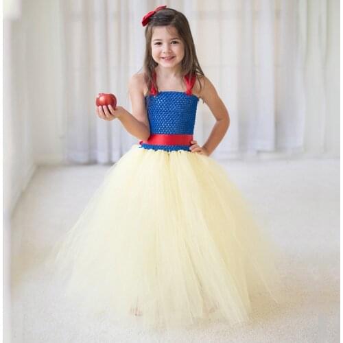 Light Yellow Tutu Dress for Girls Snow White Costume Kids Party Dresses Baby Birthday Vestido Princess Dress Long Ball Gown