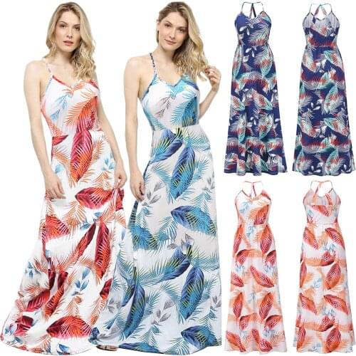 Summer Women Dress Sleeveless Sexy Straps Print Color Elegant Fashion Bohemian Backless Long Female Vestido Beach Style C2553