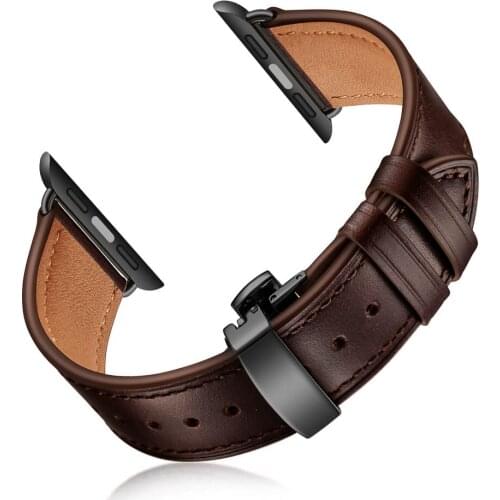 Pop Design Oil wax Leather Strap for Apple Watch SE Band Series 6 5 4 3 Butterfly Buckle Bracelet for iWatch 40mm 44mm 38/42mm