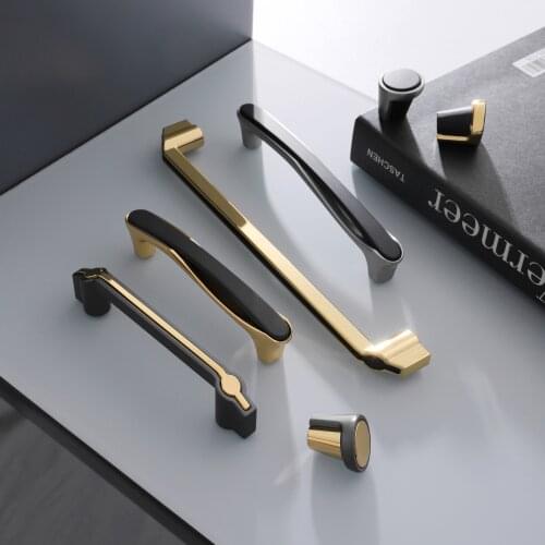 Luxury Black Gold Splicing Cabinet Door Handle Modern Gray Wardrobe Drawer Knob Furniture Hardware Pull Ring Home Decoration
