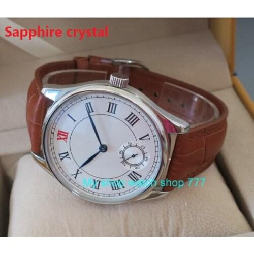 Sapphire crystal 44mm no logo white dial Asian 6498 Mechanical movement mens watch Roman numerals Mechanical watches pa49-9