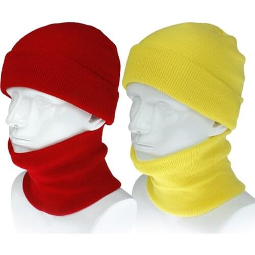 2020 Women Winter Hat and Scarf Set Men Candy Color Woolen Yarn Warm Knitted Hats & Caps Collar Neck Ring Beanie Hat 2 Piece Set