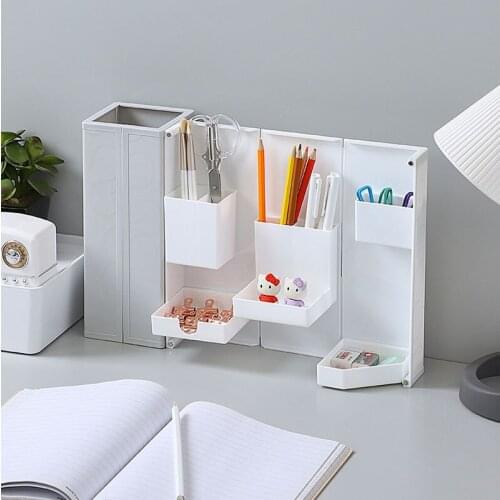 Desk Foldable Student Stationery Storage Box Office Pencil Case Multi-layer Cosmetics Stationery Organizer Desk Organizer