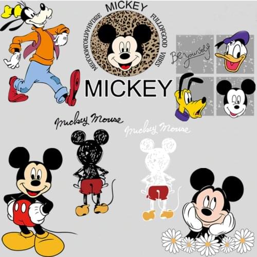 Disney Mickey Mouse Donald Duck Heat Transfer Patches Child Adult Baby Clothing Sticker DIY Cartoon Printed Kids Christmas Gift