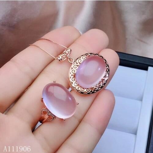 KJJEAXCMY boutique jewelry 925 sterling silver inlaid natural hibiscus stone gemstone female pendant + necklace + ring set sup