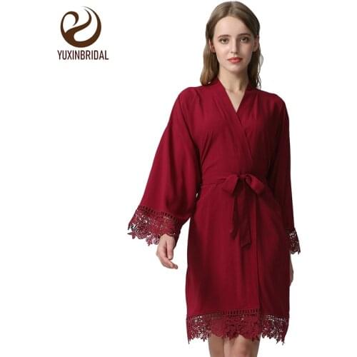 YUXINBRIDAL Cotton Bridesmaid Lace Robes With Trim Women Wedding Bridal Robe Short robes 002