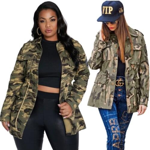 Streetwear Women Camouflage Printing Loose Jackets 2021 Spring / Autumn Newest Ladys Big Size Turn-down Collar Coats