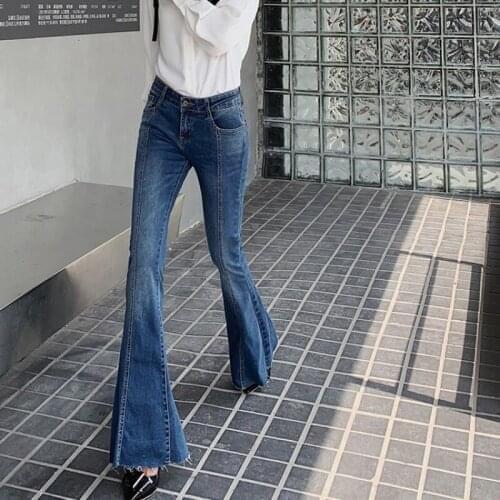 OL Style Flare Jeans Women Spring New High Waist Vintage Slim Bell-Bottom Pants Streetwear Split Zipper Denim Trousers Female