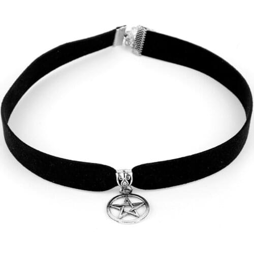 Women Choker Necklace Black Punk Supernatural Pengram Gothic Leather Chokers Necklace Party Statement Jewelry Girl Gift