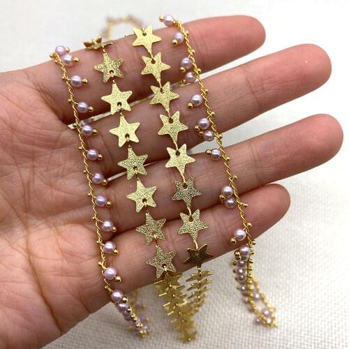 Gold Handmade Chain Stars Round Pearls Fashion Exquisite DIY Jewelry Making Necklace Bracelet Jewelry Accessories 1 Meter