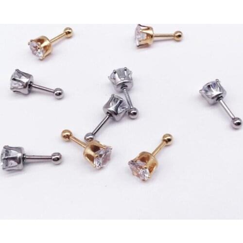 1pc 3 4 5 6 7mm Zircon Stud Earrings 316l Stainless Steel Screw-back Classical Style Stud earring No easy Fade Allergy Free