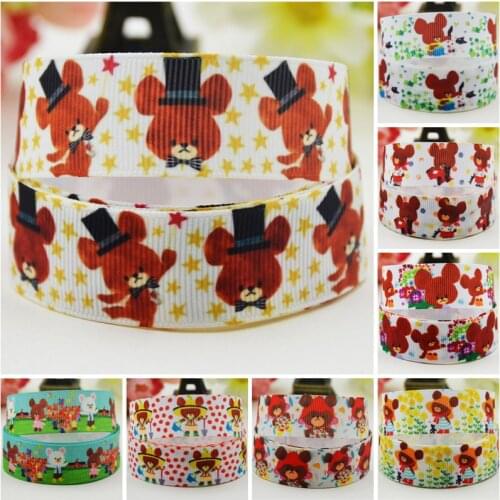 22mm 25mm 38mm 75mm Ruban satin The Bears' School Cartoon Character printed Grosgrain Ribbon party decoration 10 Yards Mul107