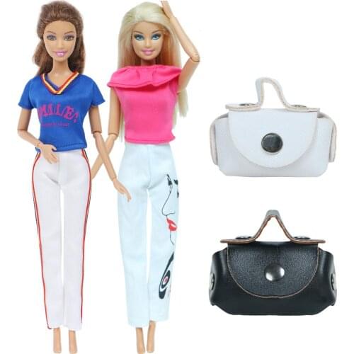 4 Pcs/Lot = 2 Pcs Colorful Blouse White Trousers + 2 Pcs Shopping Handbag Purse Accessories Clothes for Barbie Doll Baby Toy