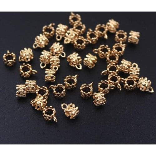50pcs Brass Casted Flower Large Hole Charms Connector High Quality Gold Silver Color DIY Pendant Bracelet Jewelry Accessories