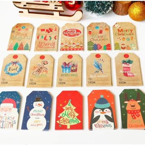 50pcs Christmas Gift Tag Snowman Santa Claus Paper Tag Labels Christmas Tree Paper Cards Xmas Gift Wrapping Paper Hang Tags