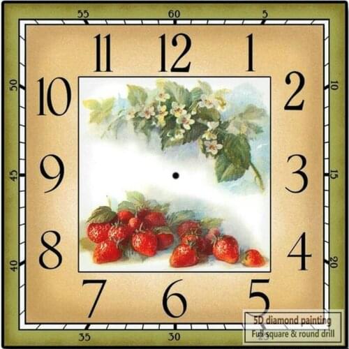 New 5d diy diamond painting strawberry pattern wall clock full square / round rhinestone 3D mosaic embroidery home decoration