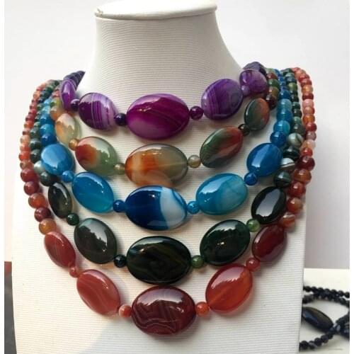 Free shipping charm Fashion Jewelry Mulitcolor Carnelian Round Oval beads Woman Men Necklace 21.5 "