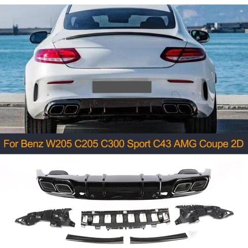 For W205 Car Rear Bumper Diffuser Lip For Mercedes Benz C-Class W205 C205 Sport C43 AMG Coupe 14-18 Diffuser with Exhaust Tips