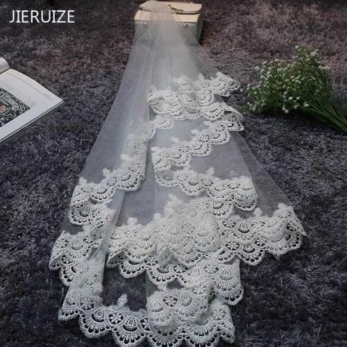 JIERUIZE In Stock Lace Edge 1.5 M Long Wedding Veils High Quality Cheap Bridal Veils Wedding Accessories
