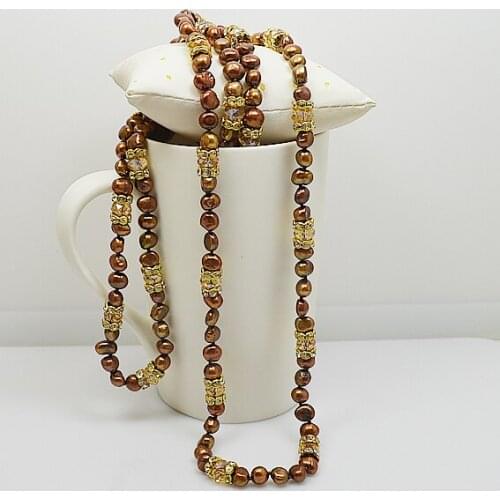 120cm Long pearl necklace,Baroque genuine freshwater pearl jewelry,Rhinestone crystal real pearl birthday gift for women