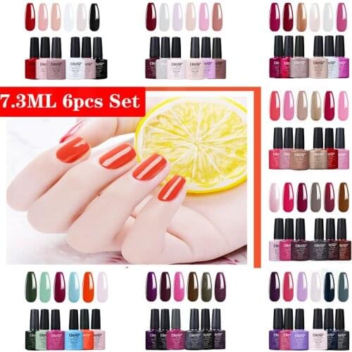 Elite99 6Pcs 7.3ml Classic Color Gel Nail Polish Set Soak Off UV LED Nail Varnish Primer Nail Art Gel Polish For Manicure Kit