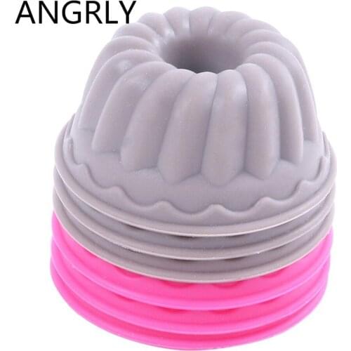 5pcs Baking Dish Forms for Cookies Muffin Jello, 6 CM Round Flower Silicone Cake Cookie Tools Baking Mould in Red and Brown