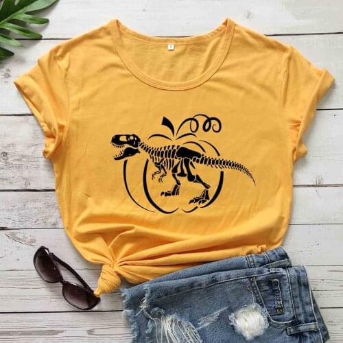 Skeleton Dinosaur pumpkin t shirt women fashion pure cotton casual holiday gift party street style vintage tees grunge art tops