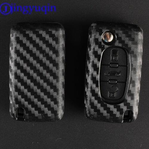 Jingyuqin 2/3 Carbon Silicone Remote Folding Key Case CoverFor PEUGEOT 207 307 308 407 408 For Citroen C3 C4 C4L C5 C6