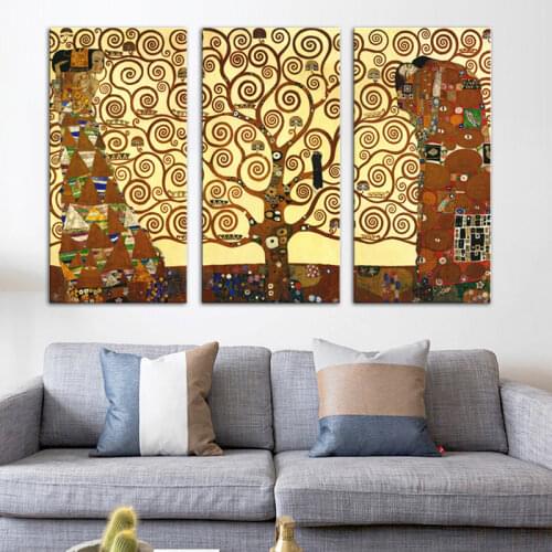 3 Panel Canvas Art Famous Oil Painting Klimt Print Tree of Life Painting Canvas Print Poster on Canvas for Wall Decoration