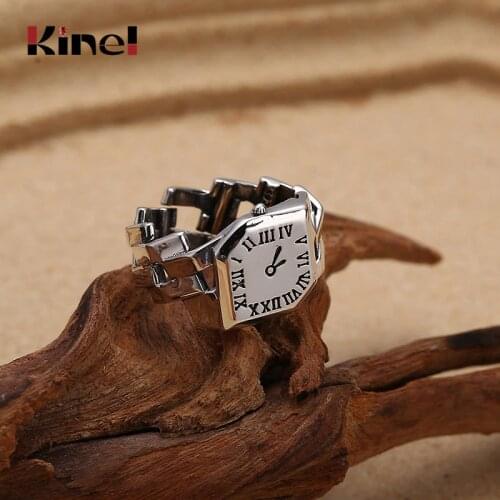 Kinel 2020 New Europe Vintage 100% 925 Sterling Silver Chain Opening Watch Rings for Women Wholesale Luxury Jewelry