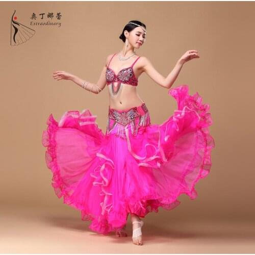Belly dance costume suit big flare skirt hem hip package lotus hem 3 pieces suit