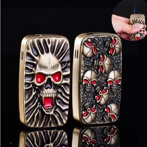 Creative Skull Gas Lighter Windproof Straight Flame cigarette Lighters Novelty Gadget Metal Fire Smoker Gift