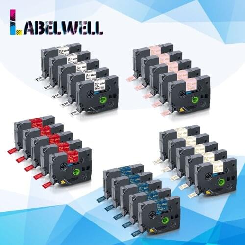 Labelwell 5Pcs 12mm Satin Ribbon Tapes TZe-R231 TZe-RE34 TZE-RN34 TZE-RW34 R234 tze tape for Brother P Touch Printer gift tapes
