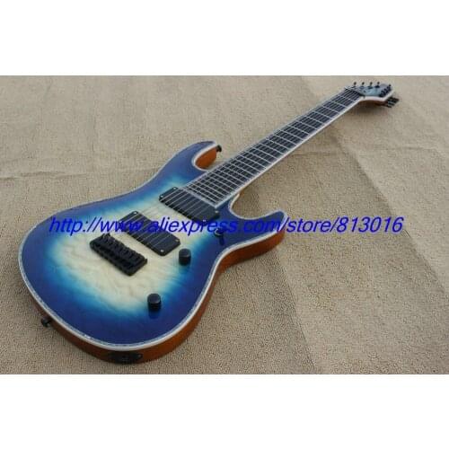 Hot ! customised electric guitar 8 string sea blue burst,real abalone binding . close cover pickups, quilt flame body top