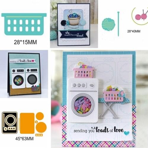 Little bits Knitting Laundry Basket Washing Machine Metal Cutting Dies Silver Stencil Scrapbooking Abulm Photo Paper Card New