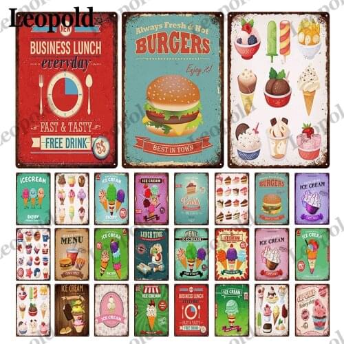 Food Metal Plaque Pizza Burger Label Metal Poster Wall Art Bar Kitchen Home Decor Accessories