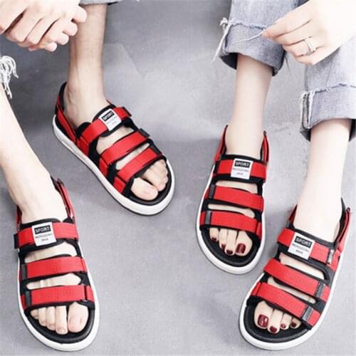 Men Korean Trend Personality Velcro Beach Slippers Men Non-Slip Wear-Resistant Casual Sandals Unisex Lovers Dual-Purpose Shoes