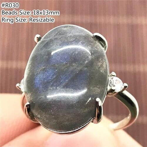 Natural Labradorite Crystal Ring Jewelry For Women Men Crystal 18x13mm Beads Wealth Gift Moonstone Stone Adjustable Ring AAAAA