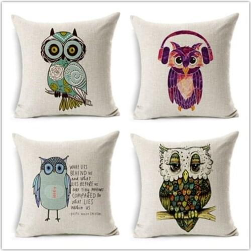 European Village Style Owl Printed Cushion Cover Bird Decorative Throw Pillows Case Car Home Decor Cojines Almofadas
