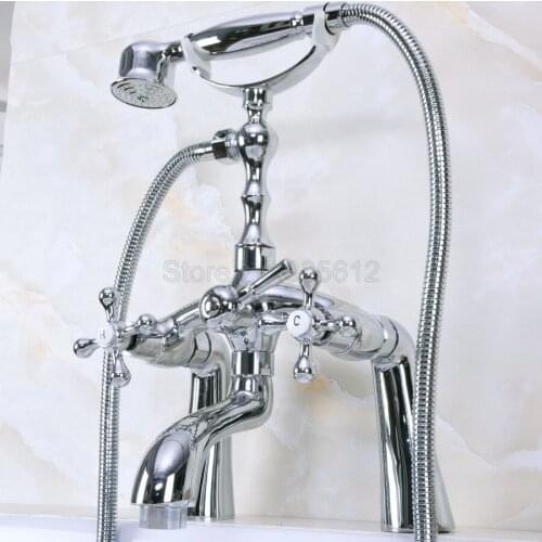 Polished Chrome Bathroom Shower Faucet Deck Mounted Bathtub Faucets Dual Handle Mixer Tap with Hand Spray tna120