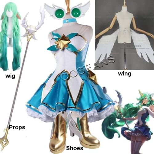 Popular Game LOL Cosplay Guardian of the Star Soraka Cosplay Costume Shoes Halloween Party Full set of wig shoes wings props