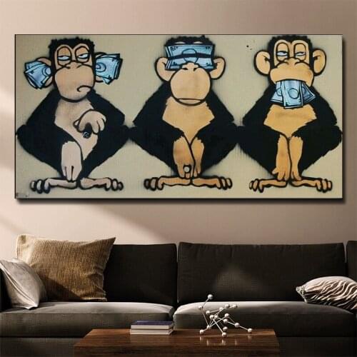 3 Monkeys Poster Cool Animal Graffiti Street Art Canvas Painting Wall Art For Living Room Home Decor Posters And Prints