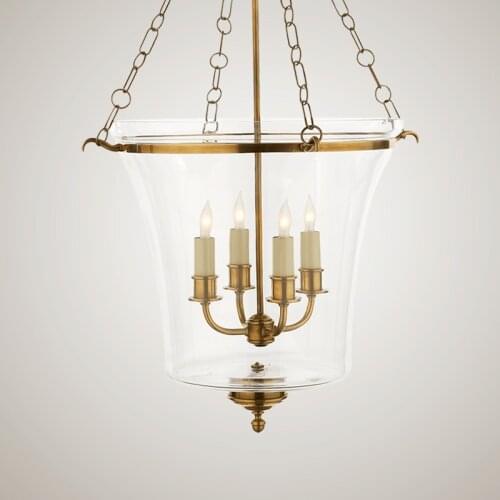 Simple American-style living room bell-shaped copper glass lamp restaurant model room chandelier