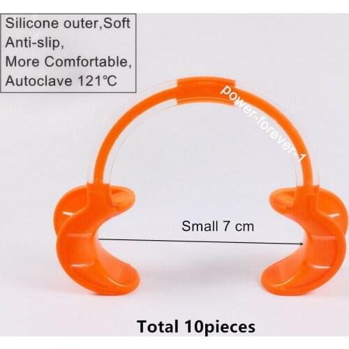 10Pis Dental Lip Cheek Retractor C Type Silicone Mouth Props Opener Orange Soft Autoclavable 121℃ Small 7cm