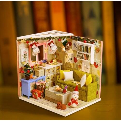 Christmas Wooden Doll House DIY Dollhouse Assemble Miniature With Furniture Toys Creative Handmade Crafts Model Building Kits