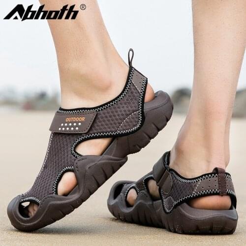 Abhoth Men Sandals Velcro Classic Soft Breathable Light Casual Shoes Non-slip Wearable Comfortable Outdoor Men Sandals Slippers