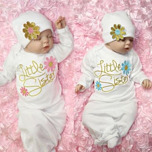 Cute Newborn Baby Girls Cotton Letter Long Sleeve Sleepwear Dress Nightwear Nightgown +Hat